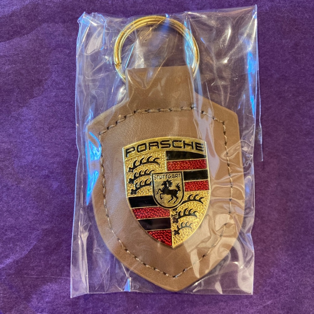 Porsche leather KeyFob Keyring Keychain BEIGE NEW
